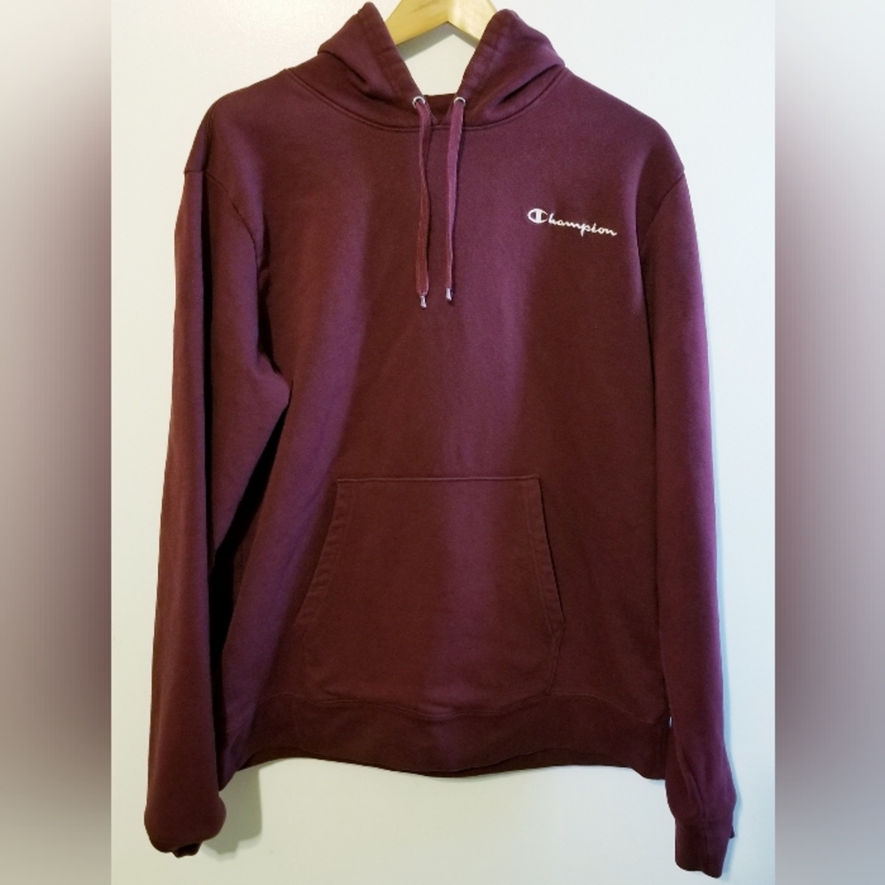 Champion Burgundy Hooded Sweatshirt Kangaroo Pouch Pullover Men's L Classic